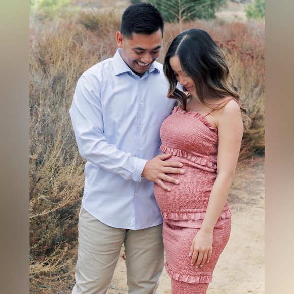 PinkBlush satin smocked bodycon midi dress nwot - Picture 10 of 15